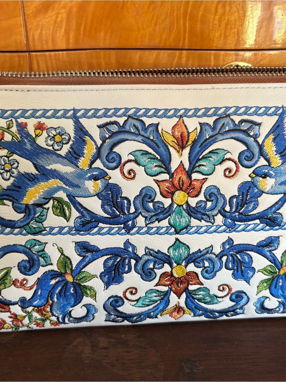 Brighton White with Beautiful Bluebirds Floral Embroidered Crossbody Bag - Picture 2 of 5